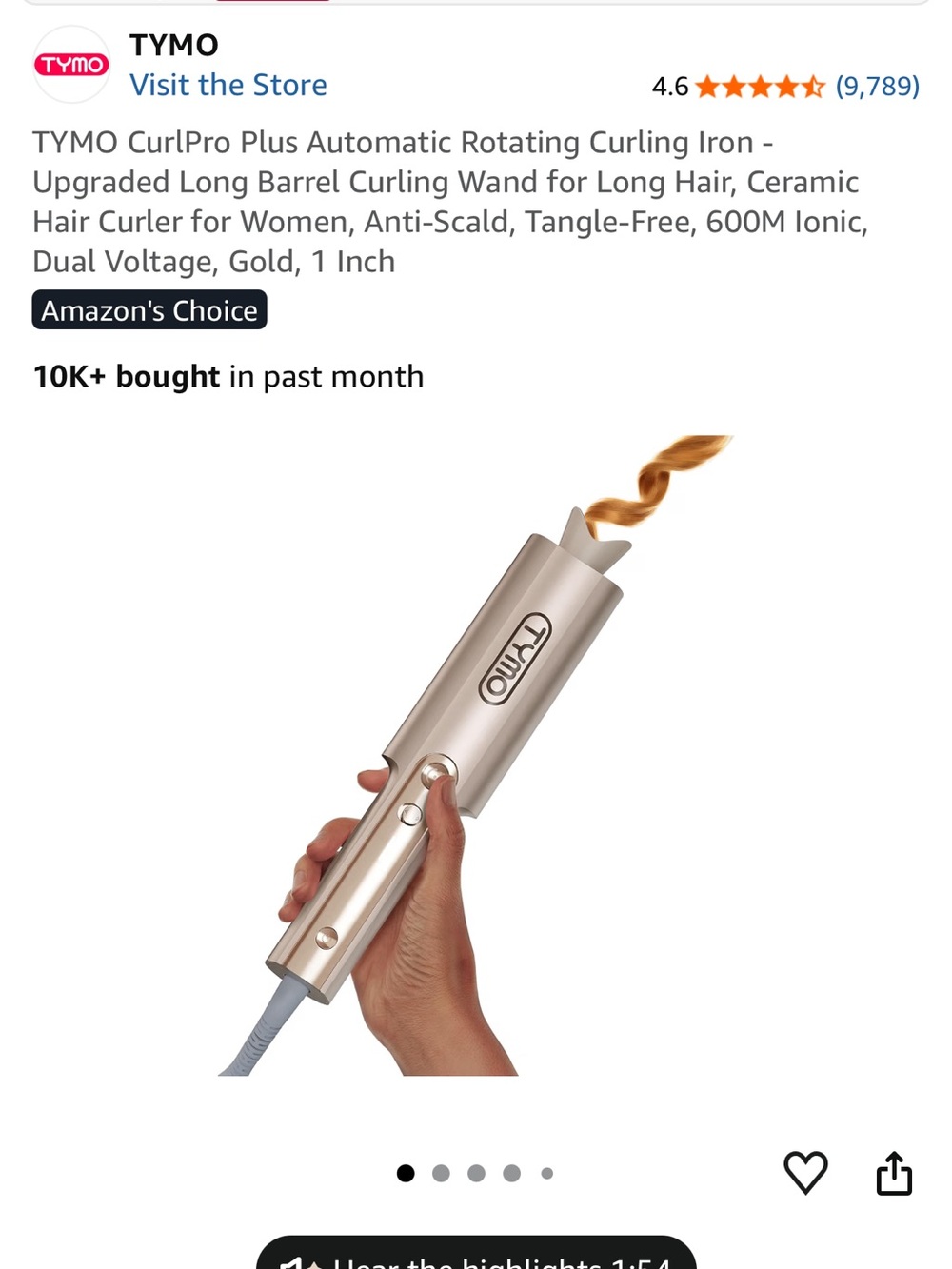 TYMO Gold CurlPro Plus Automatic Rotating Curling Iron